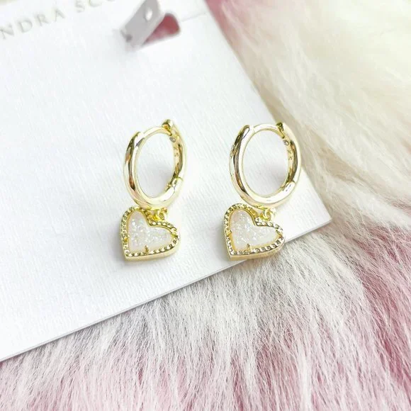 Gold Ari Heart Iridescent Drusy Huggie Earrings - Picture 2 of 3